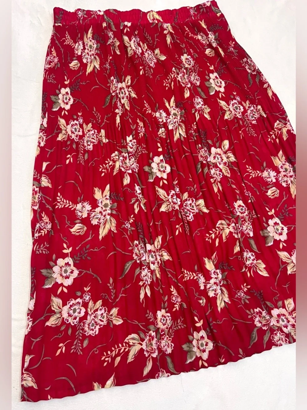Sag Harbor Women’s Vintage Red Floral Polyester Accordian Pleated Midi Skirt L - Picture 15 of 16